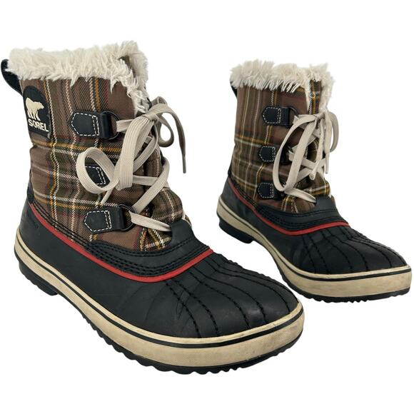 Sorel Tivoli Plaid Waterproof Duck Boot Lace Up Women 8 US NL1935-248‎ fur lined - Picture 1 of 8
